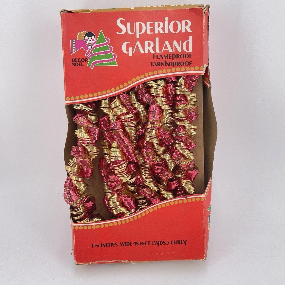 Mid Century Christmas Tree Decor Noel Superior Garland Red Gold 15‎ Feet Atomic